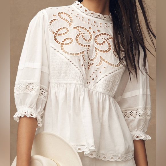 Anthropologie forever that girl Let Me Be Cutwork-Yoke Babydoll Blouse - Picture 3 of 12